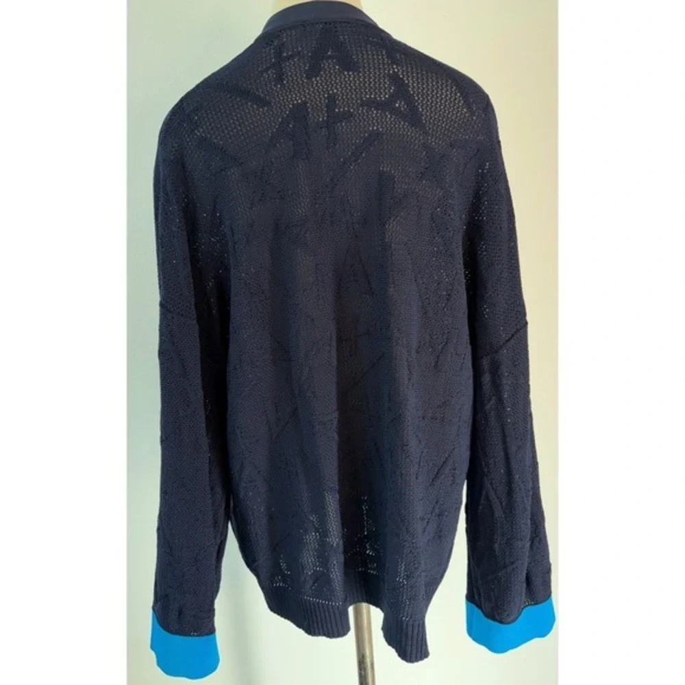 A/X Armani Exchange Navy Blue Logo Knit Open Front Cardigan Oversized Colorblock